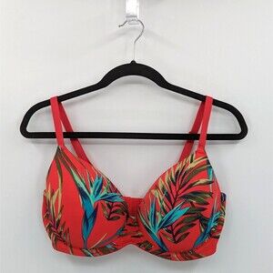 Victoria's Secret PINK Bra Women's 36DD Red Tropical Floral Lightly Lined